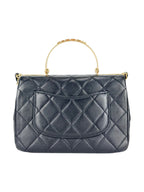 Chanel Black Lambskin Leather Matelasse Top Handle Single Flap Bag Small