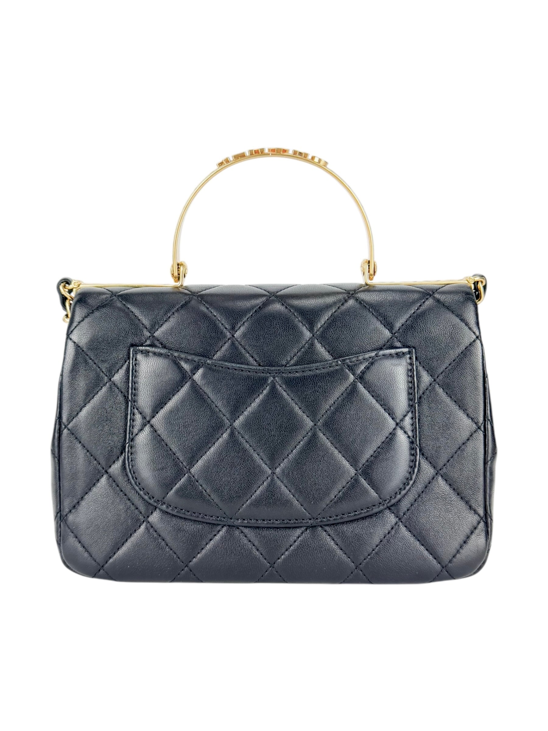 Chanel Black Lambskin Leather Matelasse Top Handle Single Flap Bag Small