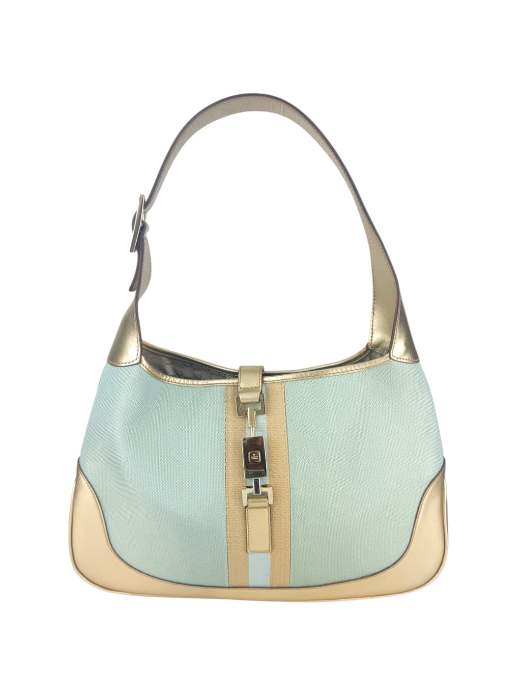 Gucci Light Blue and Gold Canvas and Leather Jackie Bag
