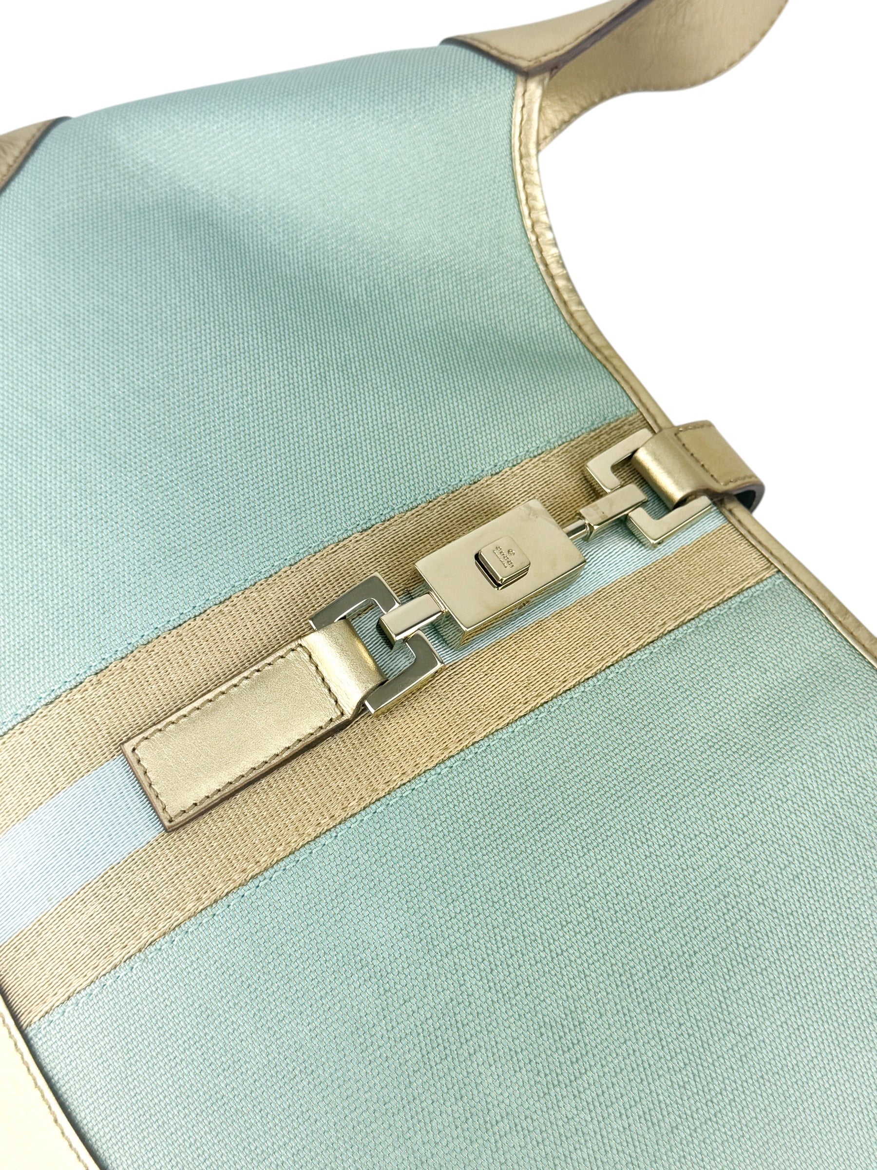 Gucci Light Blue and Gold Canvas and Leather Jackie Bag