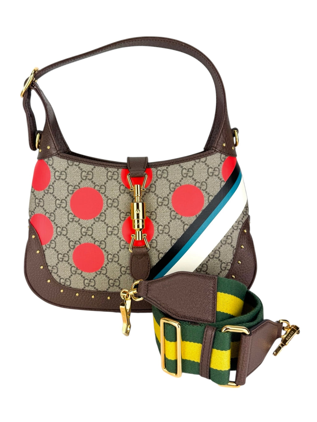 Gucci Brown Coated Canvas and Leather Geometric GG Supreme Studded Jackie Bag