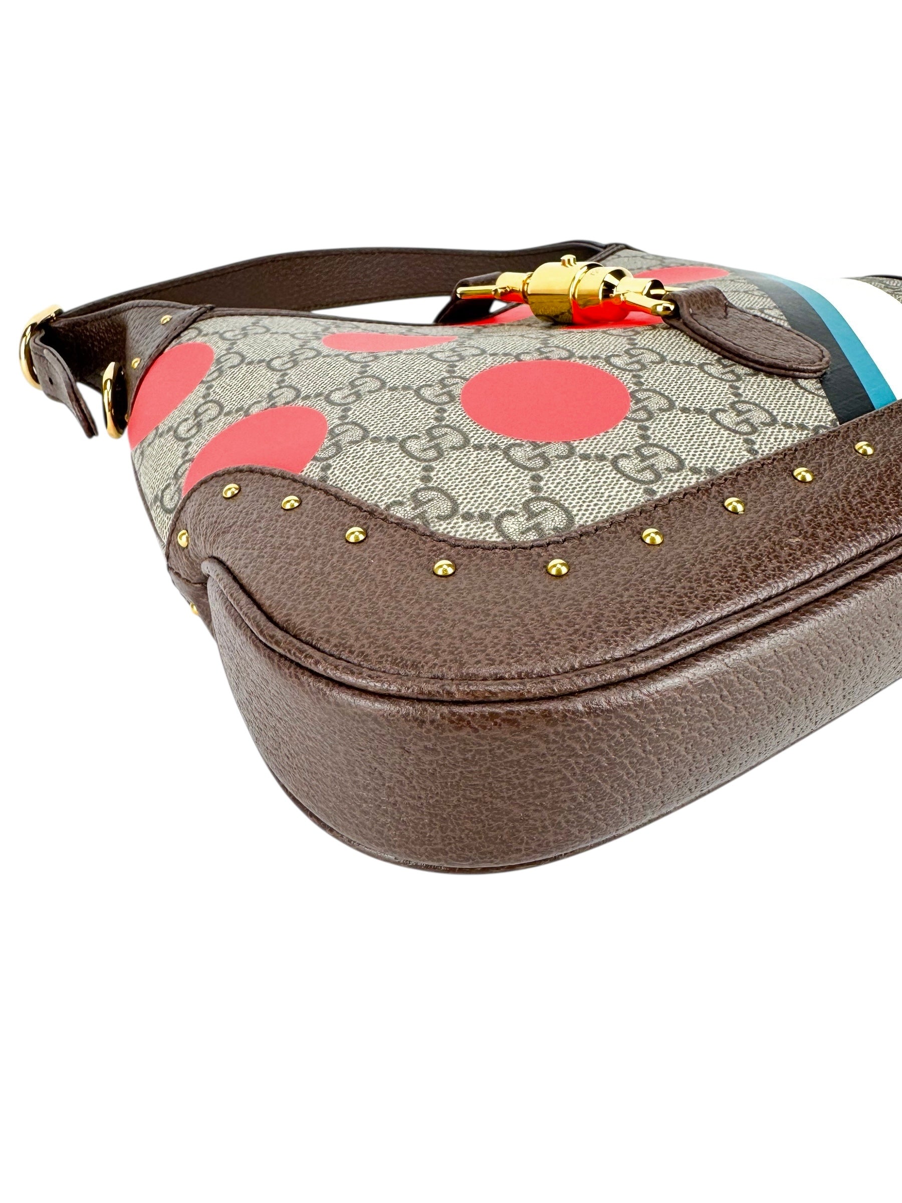 Gucci Brown Coated Canvas and Leather Geometric GG Supreme Studded Jackie Bag