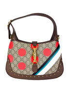 Gucci Brown Coated Canvas and Leather Geometric GG Supreme Studded Jackie Bag