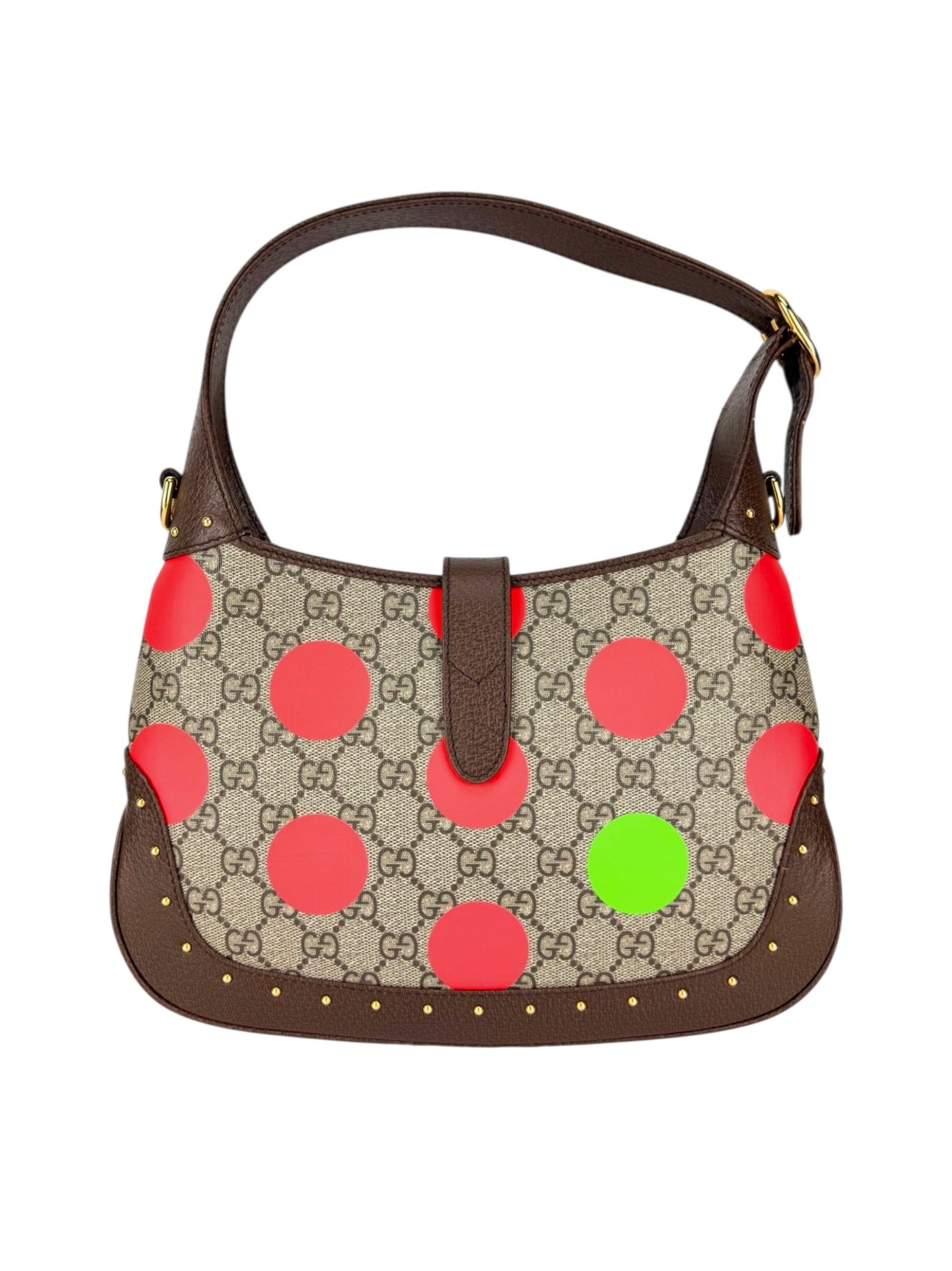 Gucci Brown Coated Canvas and Leather Geometric GG Supreme Studded Jackie Bag