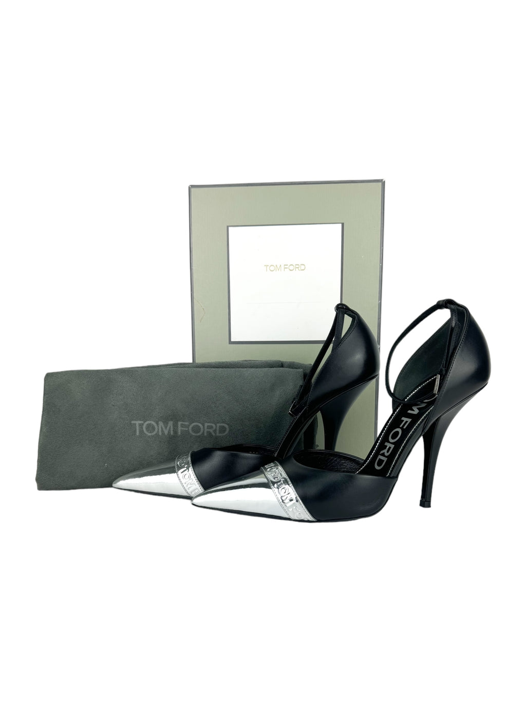 Tom Ford Black and Metallic Leather D'orsay Cap-toe Heels 39.5