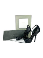 Tom Ford Black and Metallic Leather D'orsay Cap-toe Heels 39.5