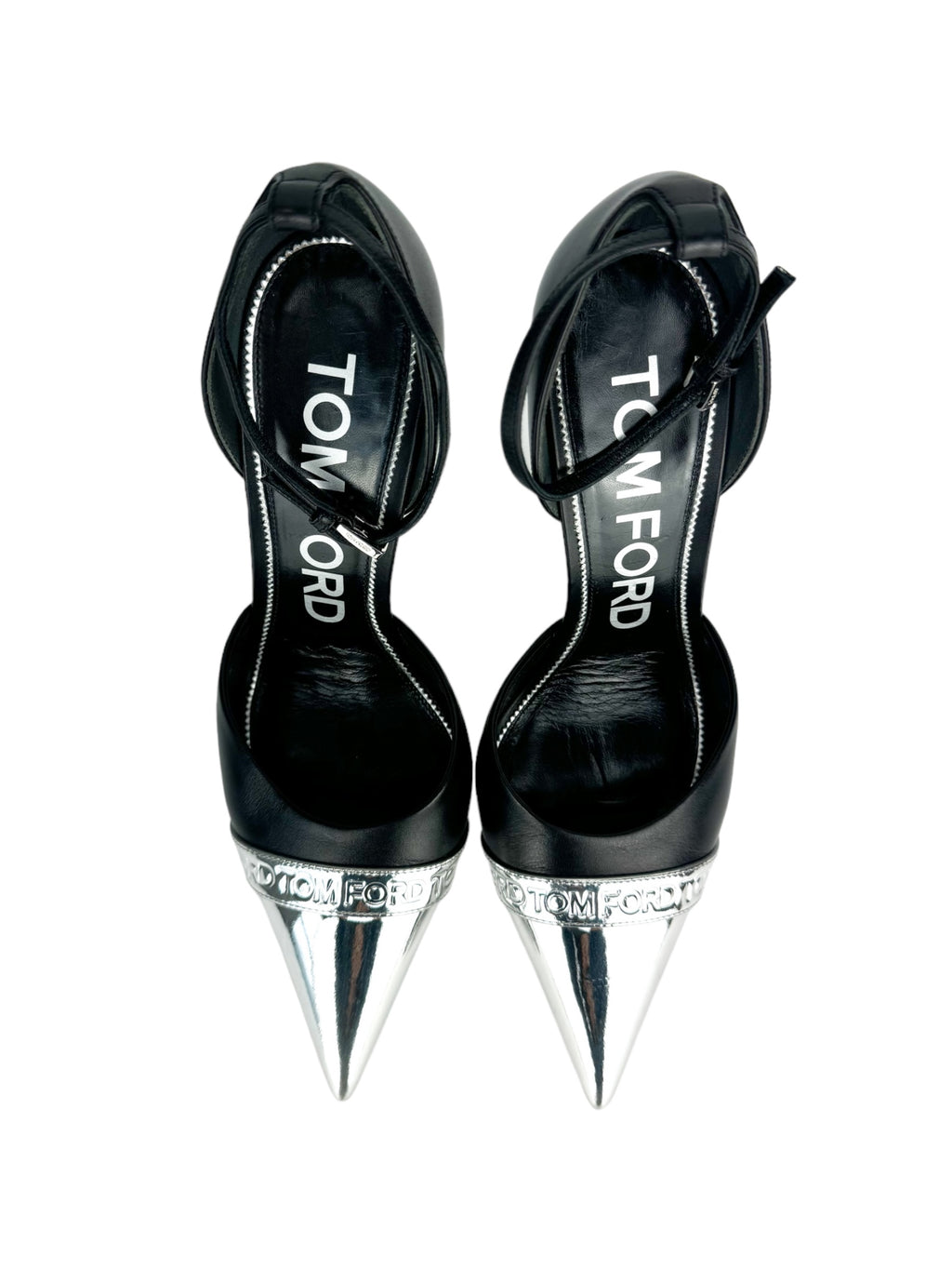 Tom Ford Black and Metallic Leather D'orsay Cap-toe Heels 39.5