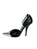 Tom Ford Black and Metallic Leather D'orsay Cap-toe Heels 39.5