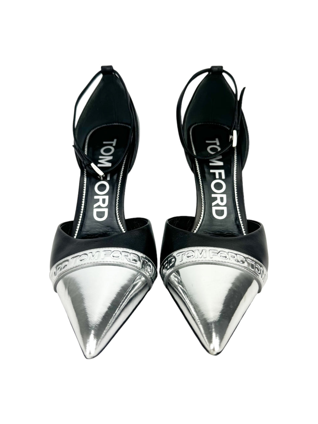 Tom Ford Black and Metallic Leather D'orsay Cap-toe Heels 39.5