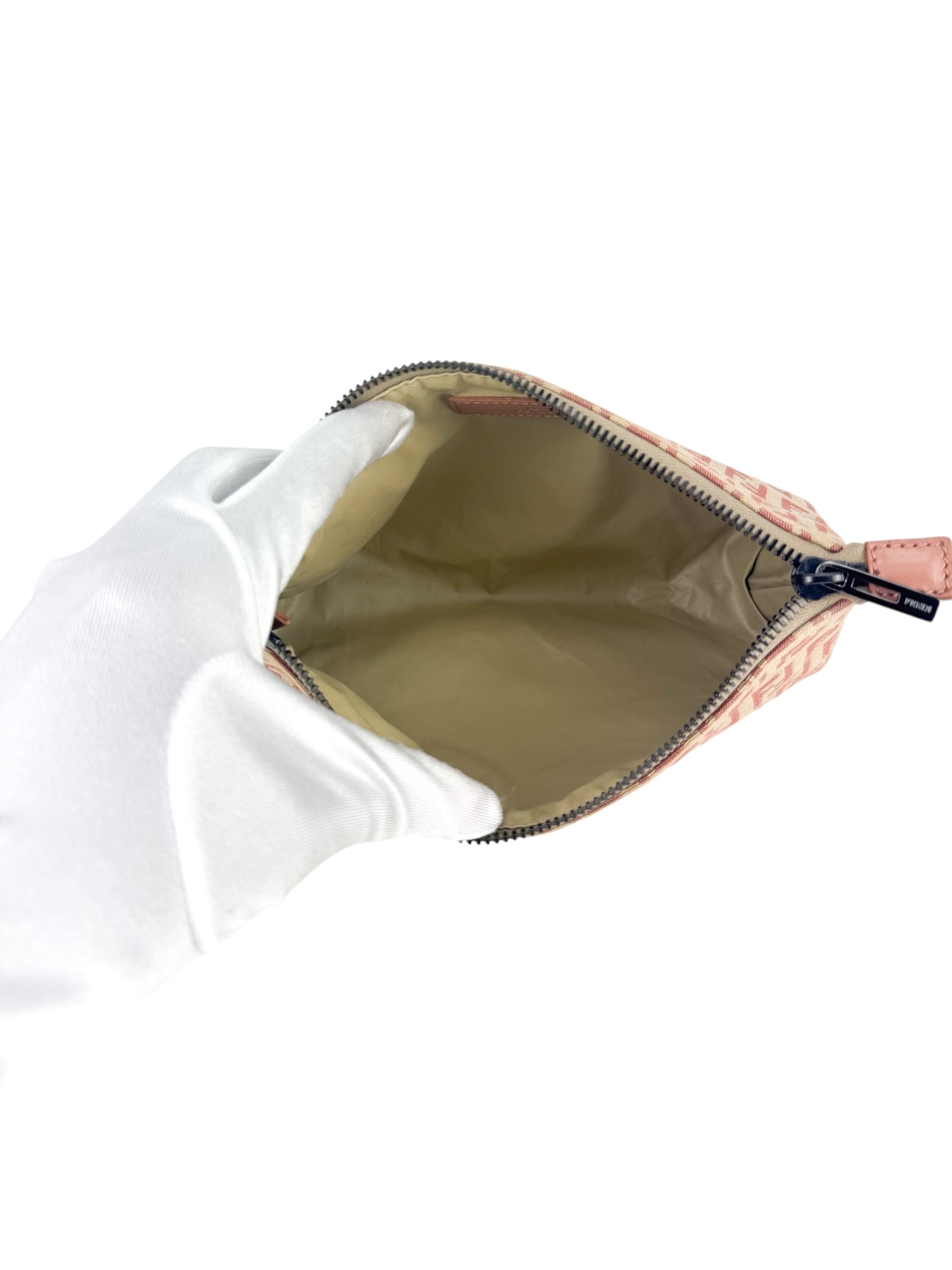 Fendi Beige and Pink Canvas Zucchino Cosmetic Pouch