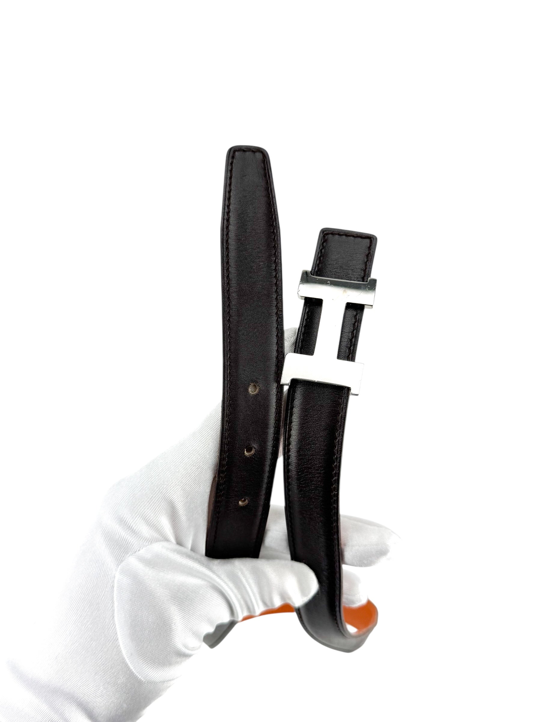 Hermes Brown and Orange Box Calf Leather Reversible H Buckle Belt