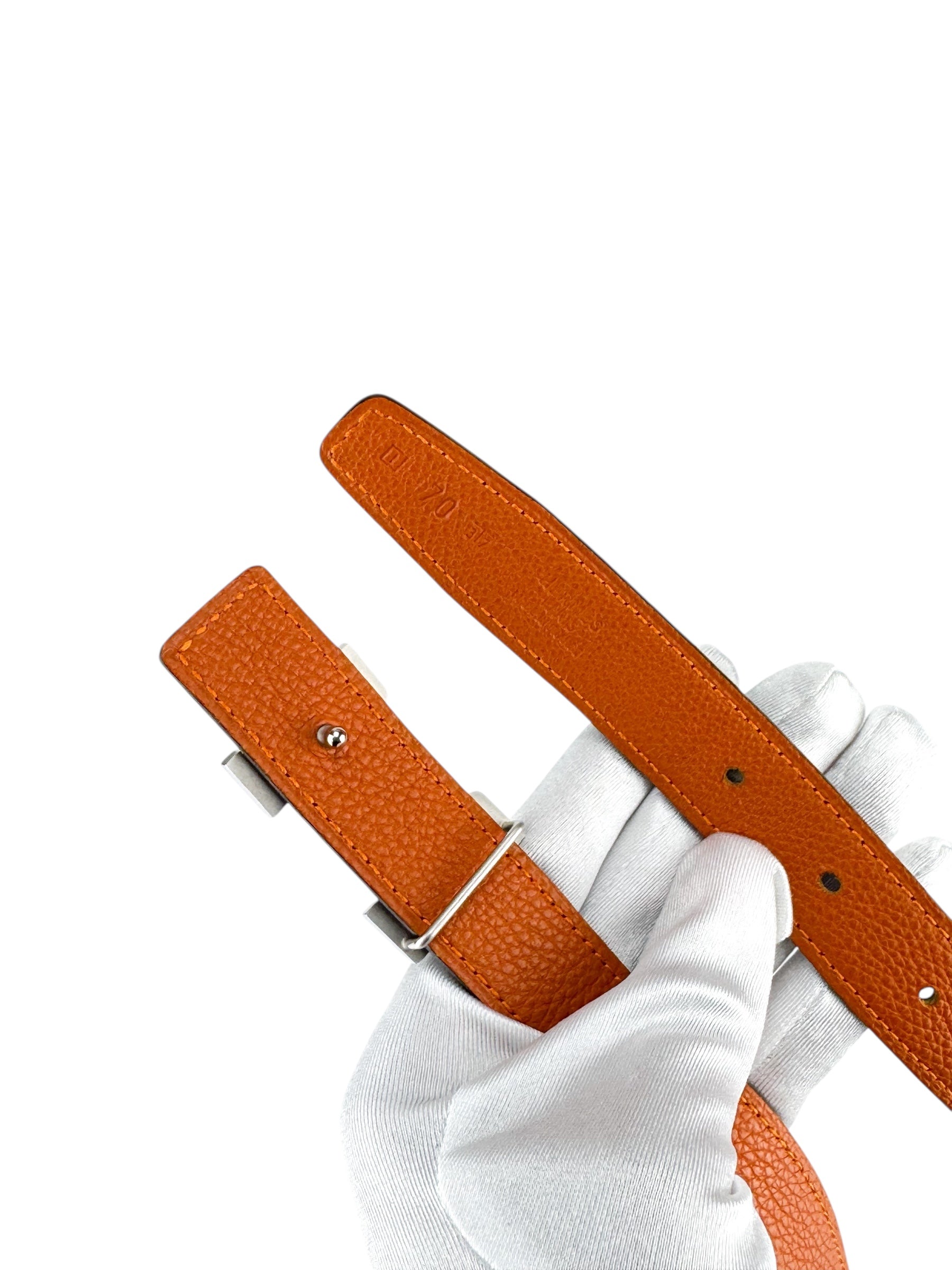Hermes Brown and Orange Box Calf Leather Reversible H Buckle Belt