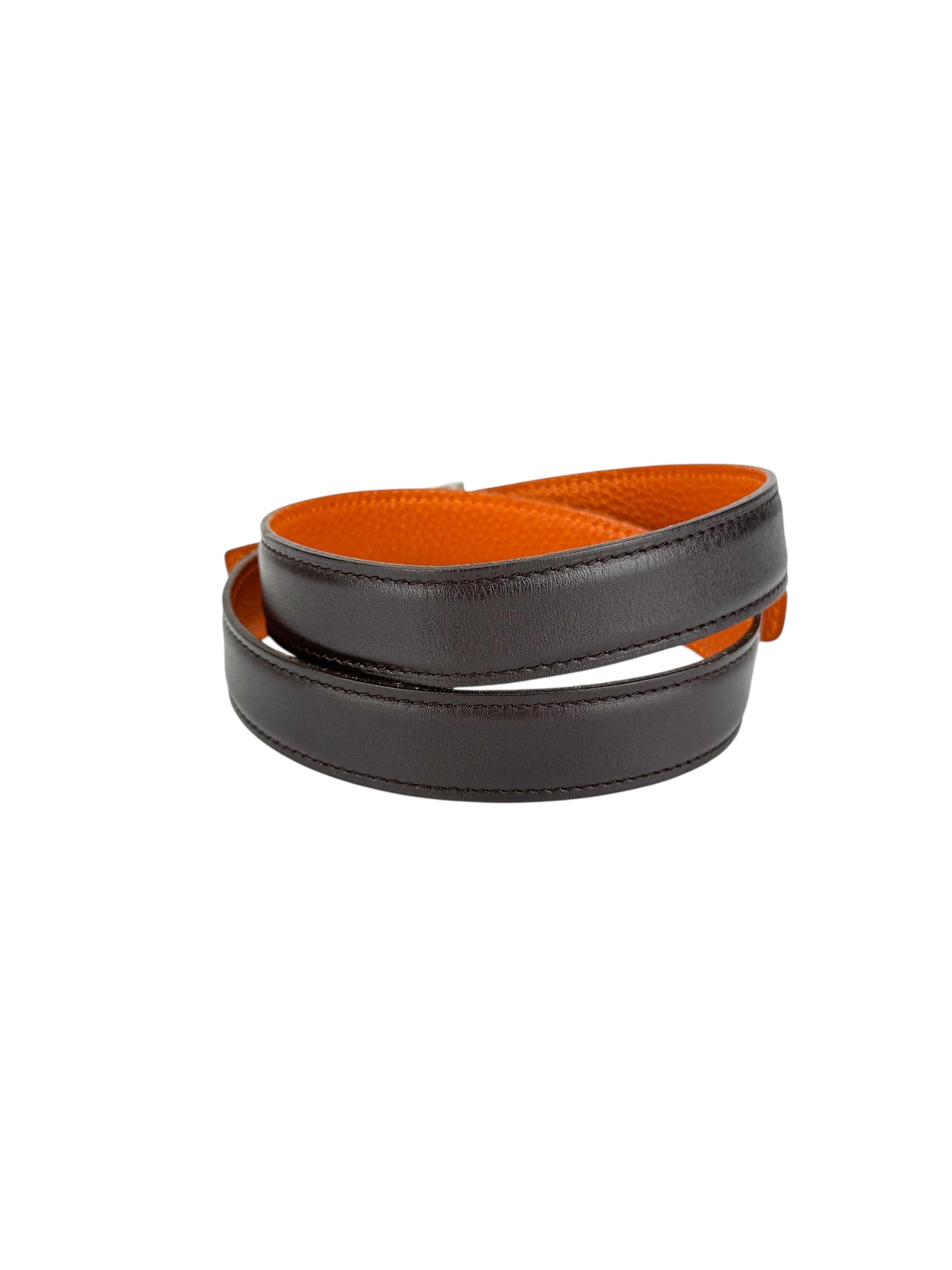 Hermes Brown and Orange Box Calf Leather Reversible H Buckle Belt