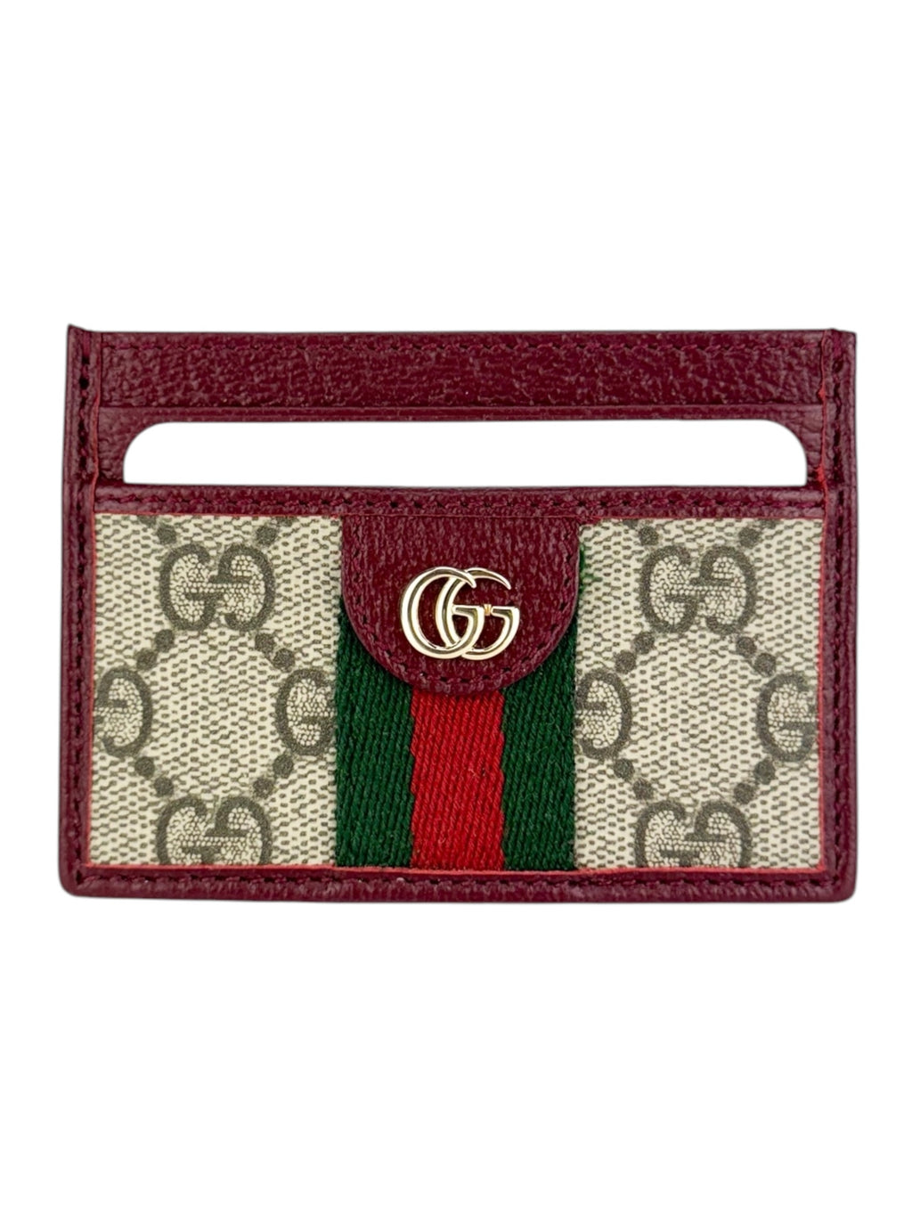 Gucci Brown and Burgundy Coated Canvas Leather Ophidia Card Case