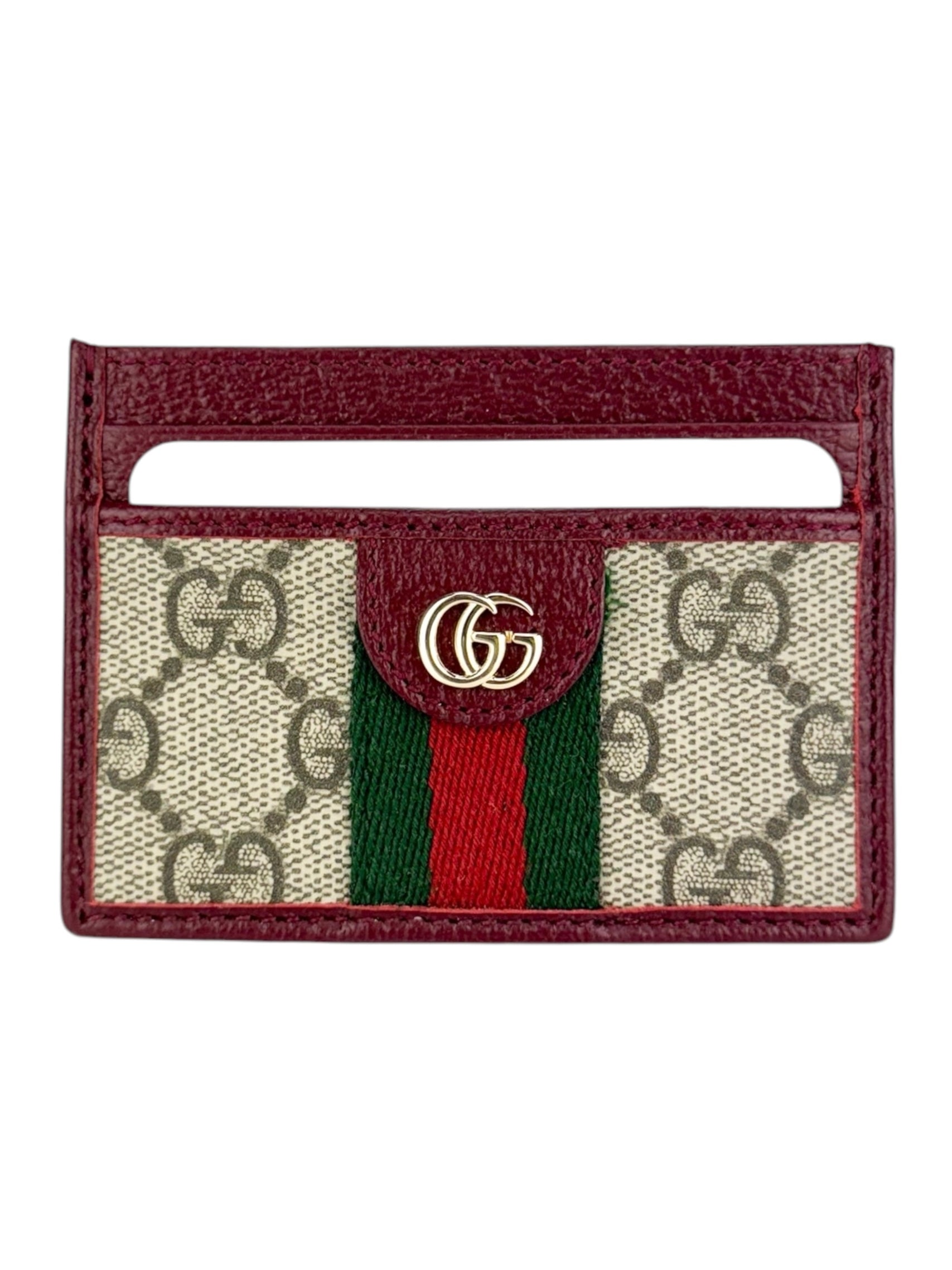 Gucci Brown and Burgundy Coated Canvas Leather Ophidia Card Case