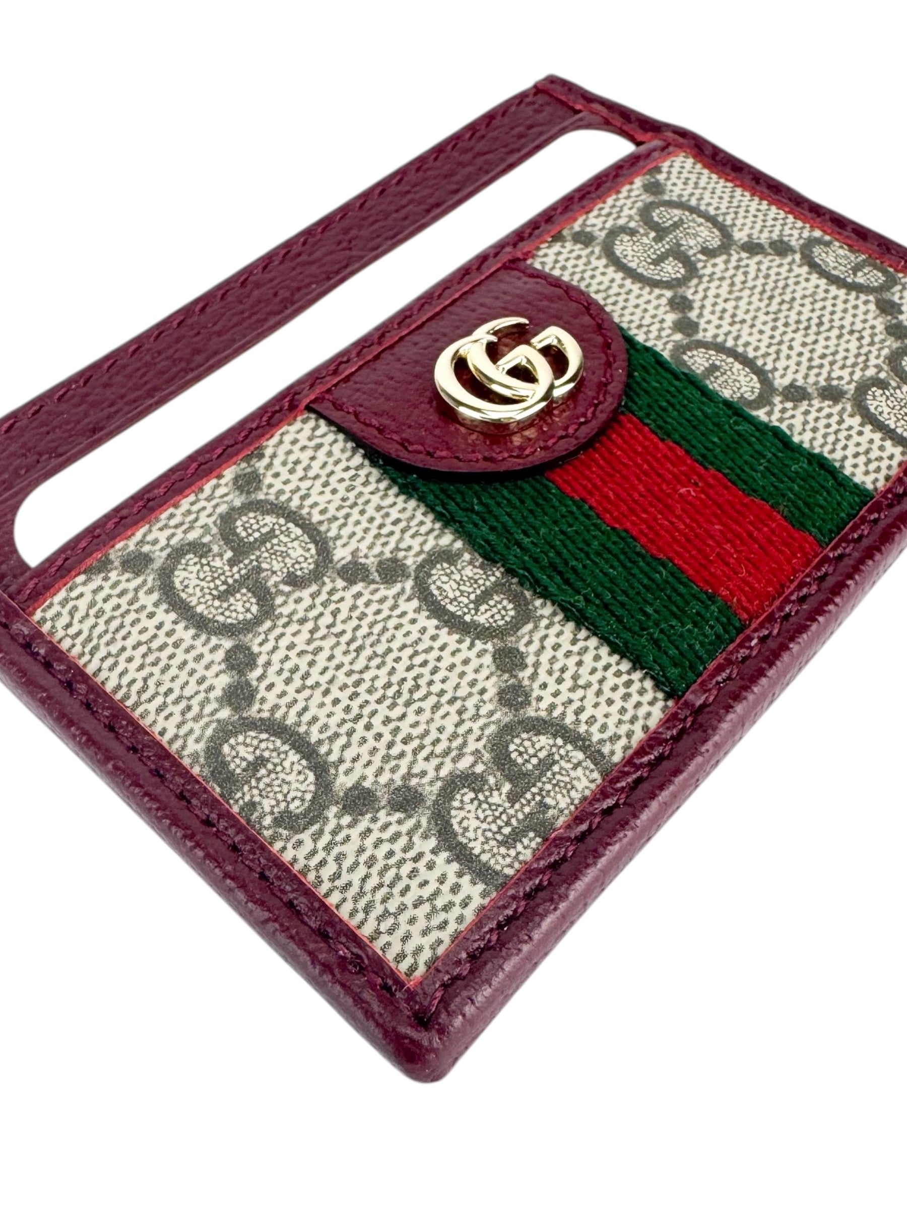 Gucci Brown and Burgundy Coated Canvas Leather Ophidia Card Case