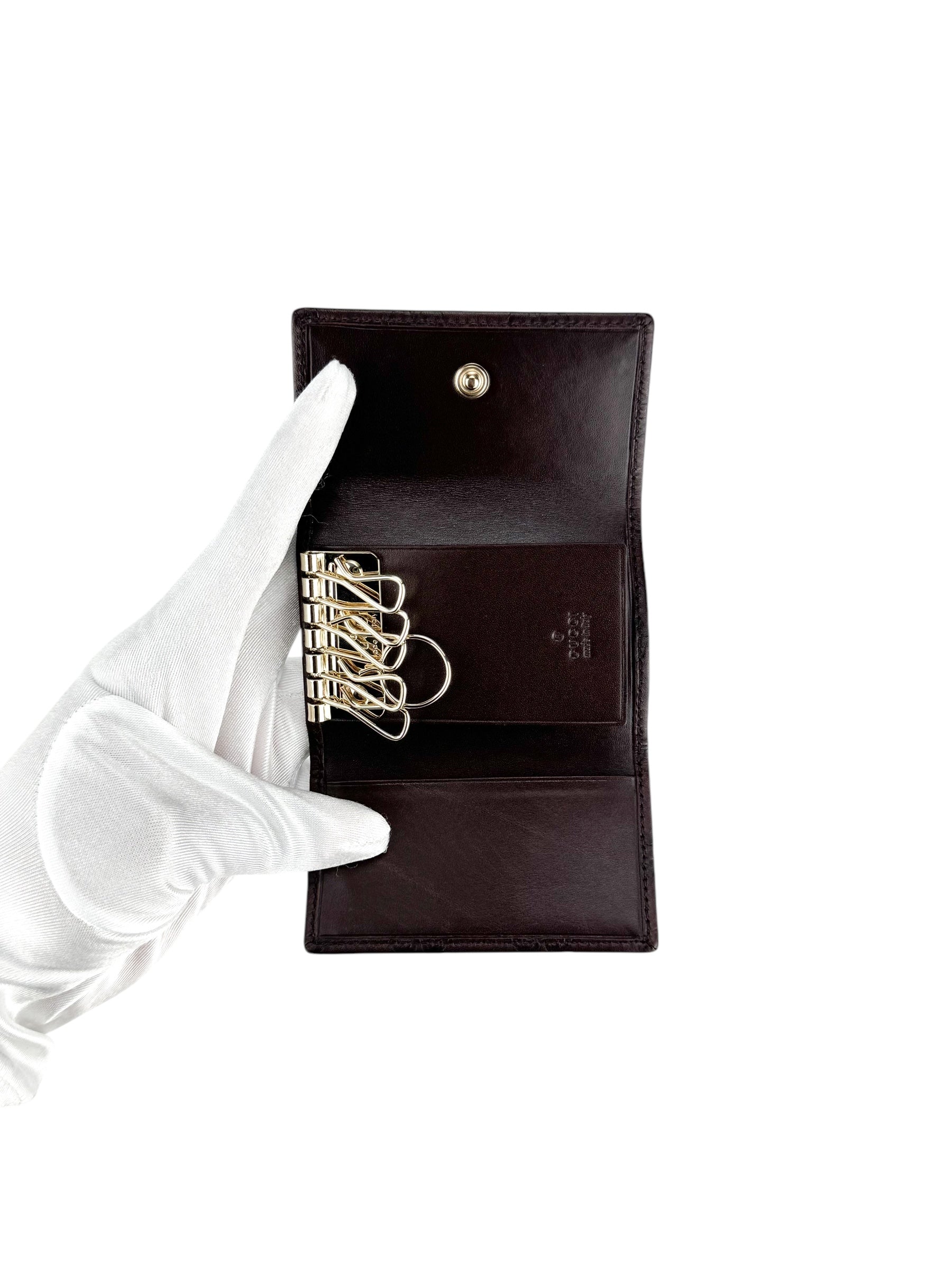 Gucci Brown Leather Guccissima 6 Ring Key Case Holder