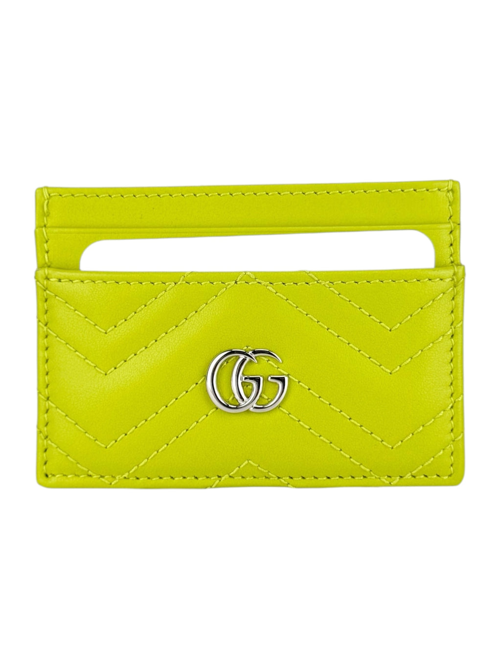 Gucci Lime Green Leather GG Matelasse Chevron Marmont Card Case