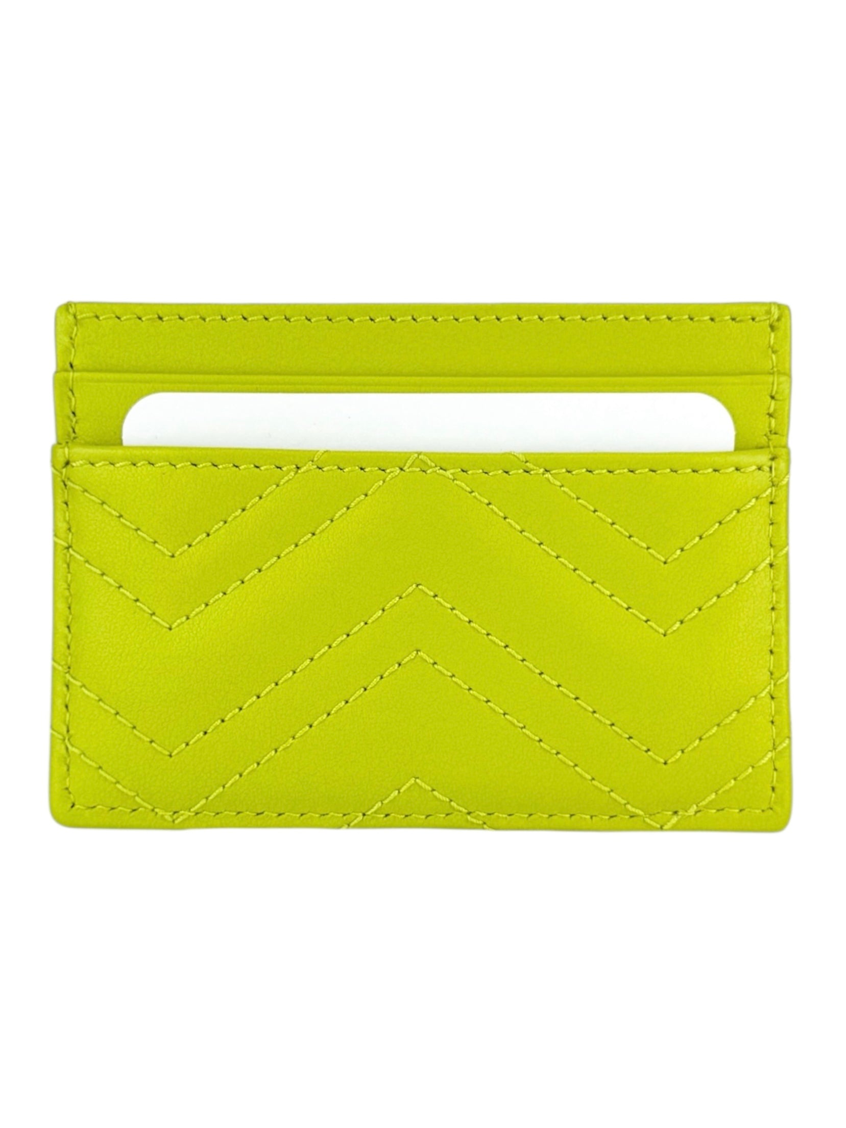 Gucci Lime Green Leather GG Matelasse Chevron Marmont Card Case