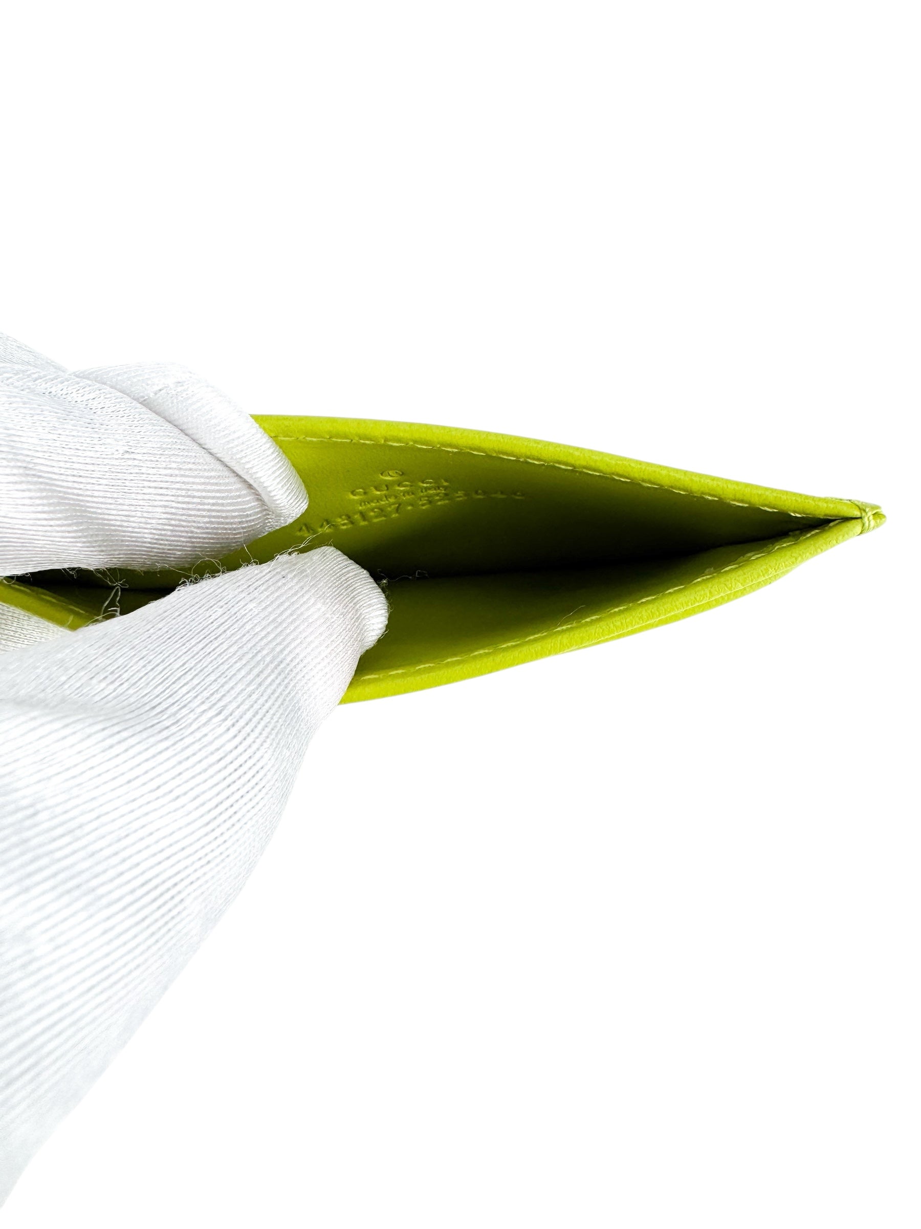 Gucci Lime Green Leather GG Matelasse Chevron Marmont Card Case