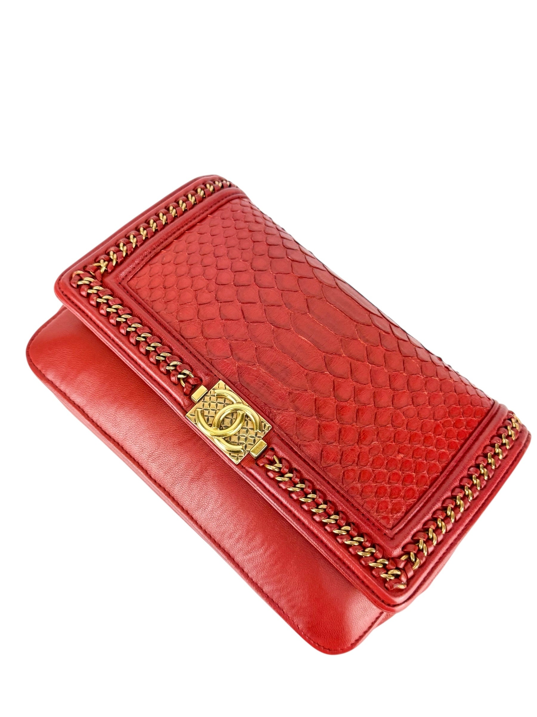 Chanel Dark Red Python Boy Wallet on Chain