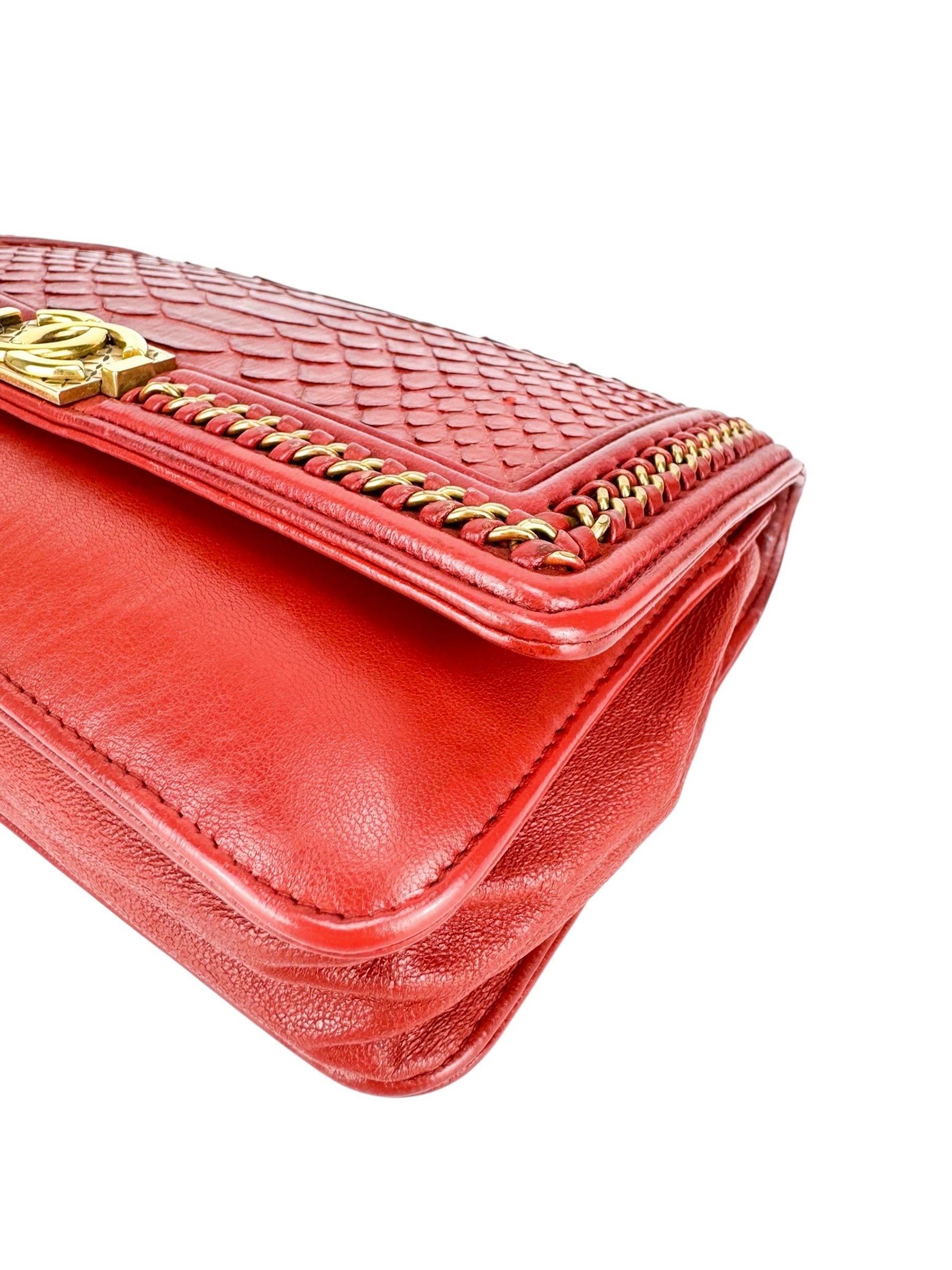 Chanel Dark Red Python Boy Wallet on Chain