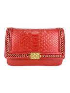 Chanel Dark Red Python Boy Wallet on Chain