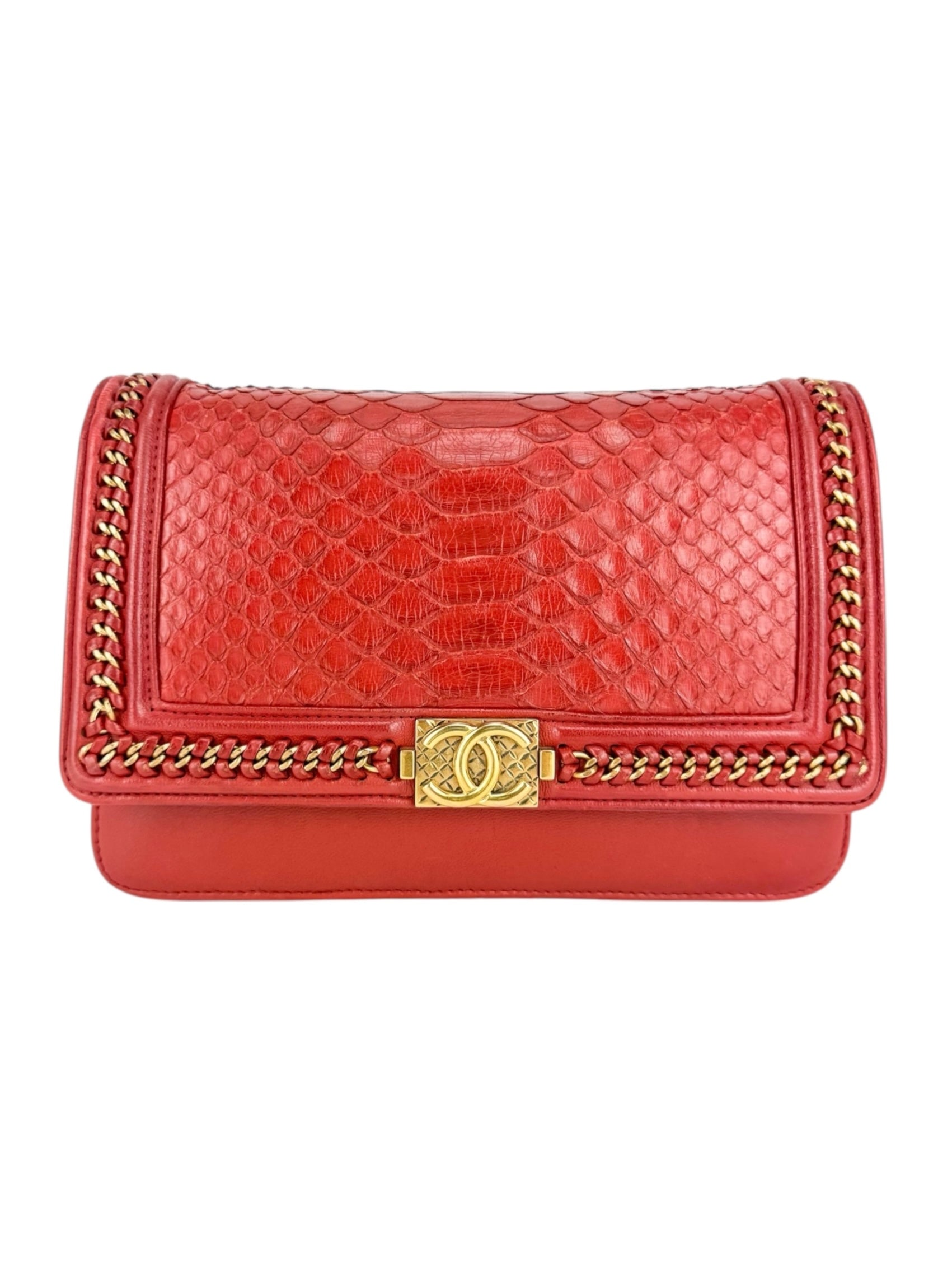 Chanel Dark Red Python Boy Wallet on Chain