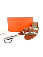 Hermes Cognac and Gris Argente Nappa Leather Ajaccio Sandals 39 (FULL SET)