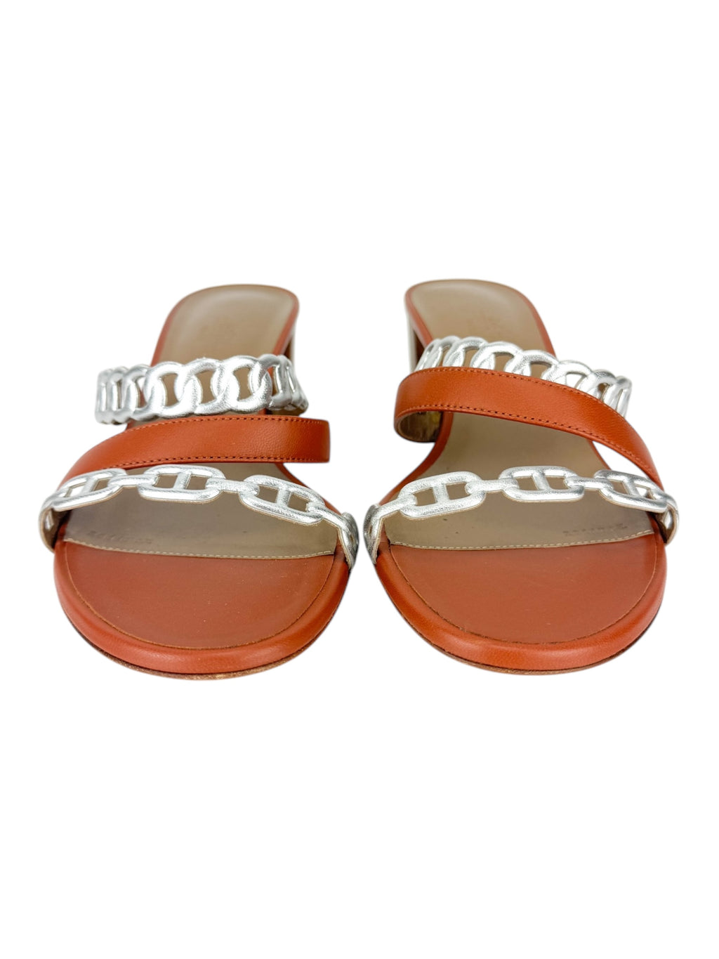 Hermes Cognac and Gris Argente Nappa Leather Ajaccio Sandals 39 (FULL SET)
