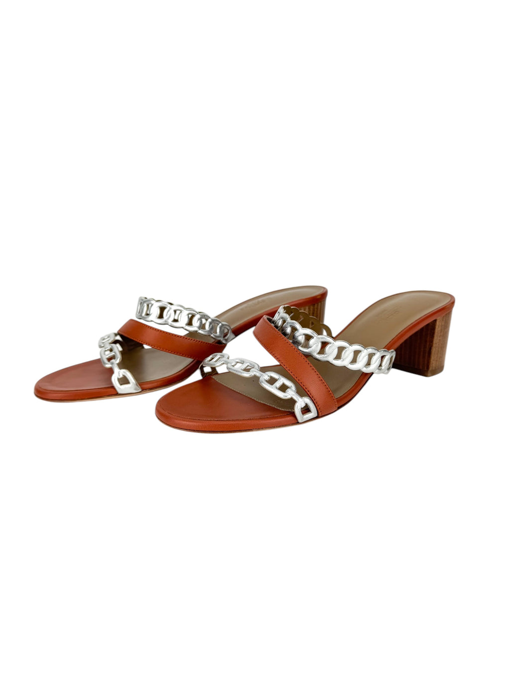 Hermes Cognac and Gris Argente Nappa Leather Ajaccio Sandals 39 (FULL SET)