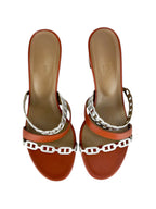 Hermes Cognac and Gris Argente Nappa Leather Ajaccio Sandals 39 (FULL SET)