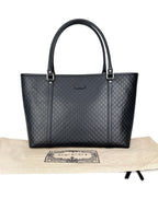 Gucci Black Leather Micro Guccissima Tote Bag