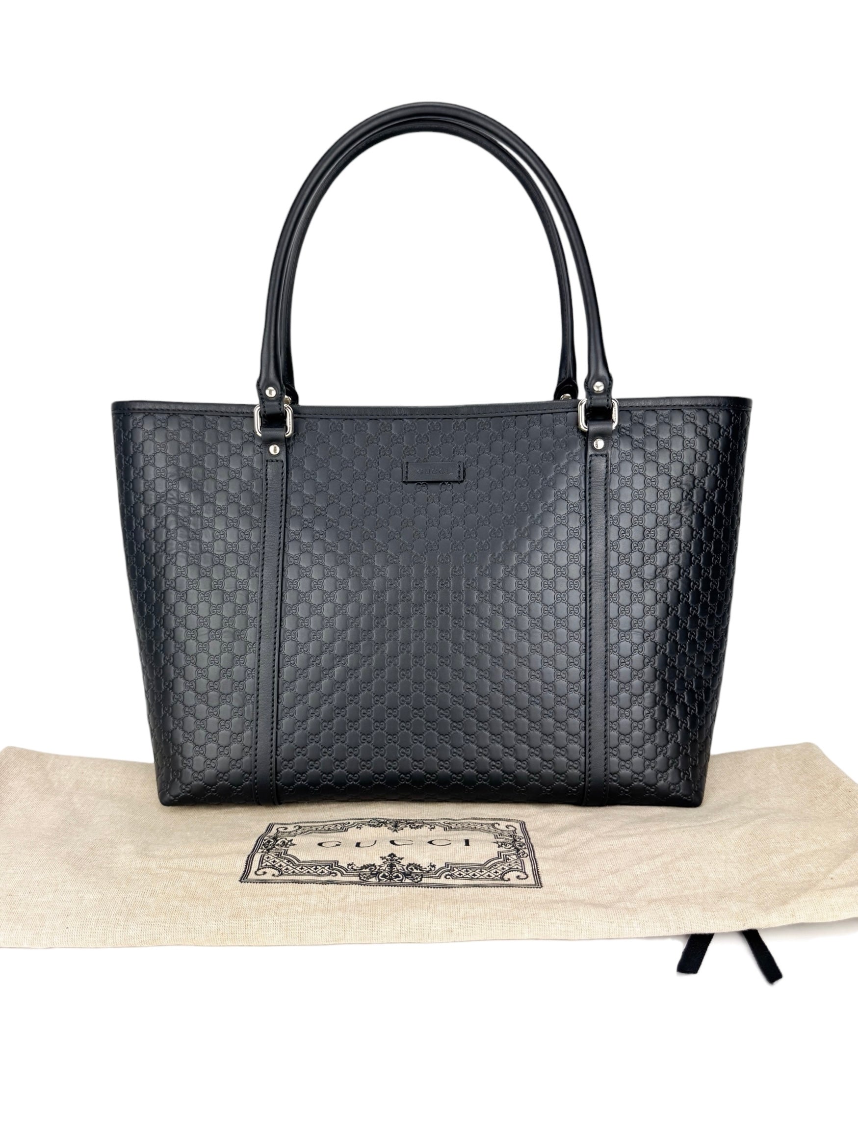 Gucci Black Leather Micro Guccissima Tote Bag