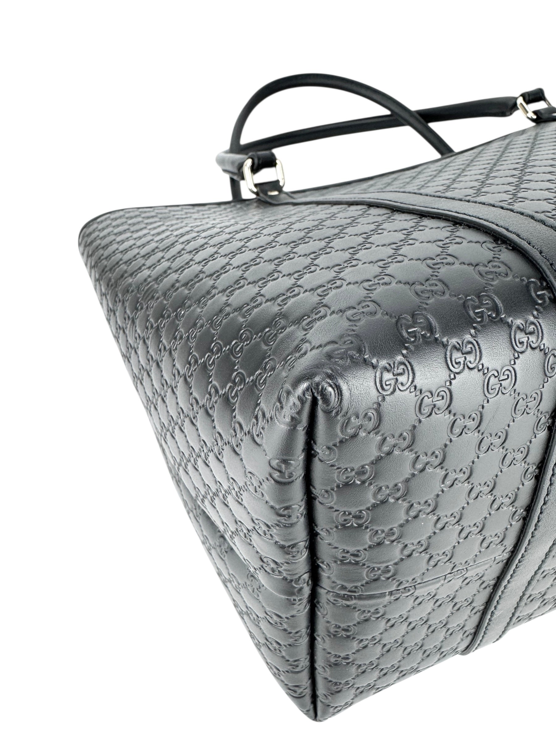 Gucci Black Leather Micro Guccissima Tote Bag