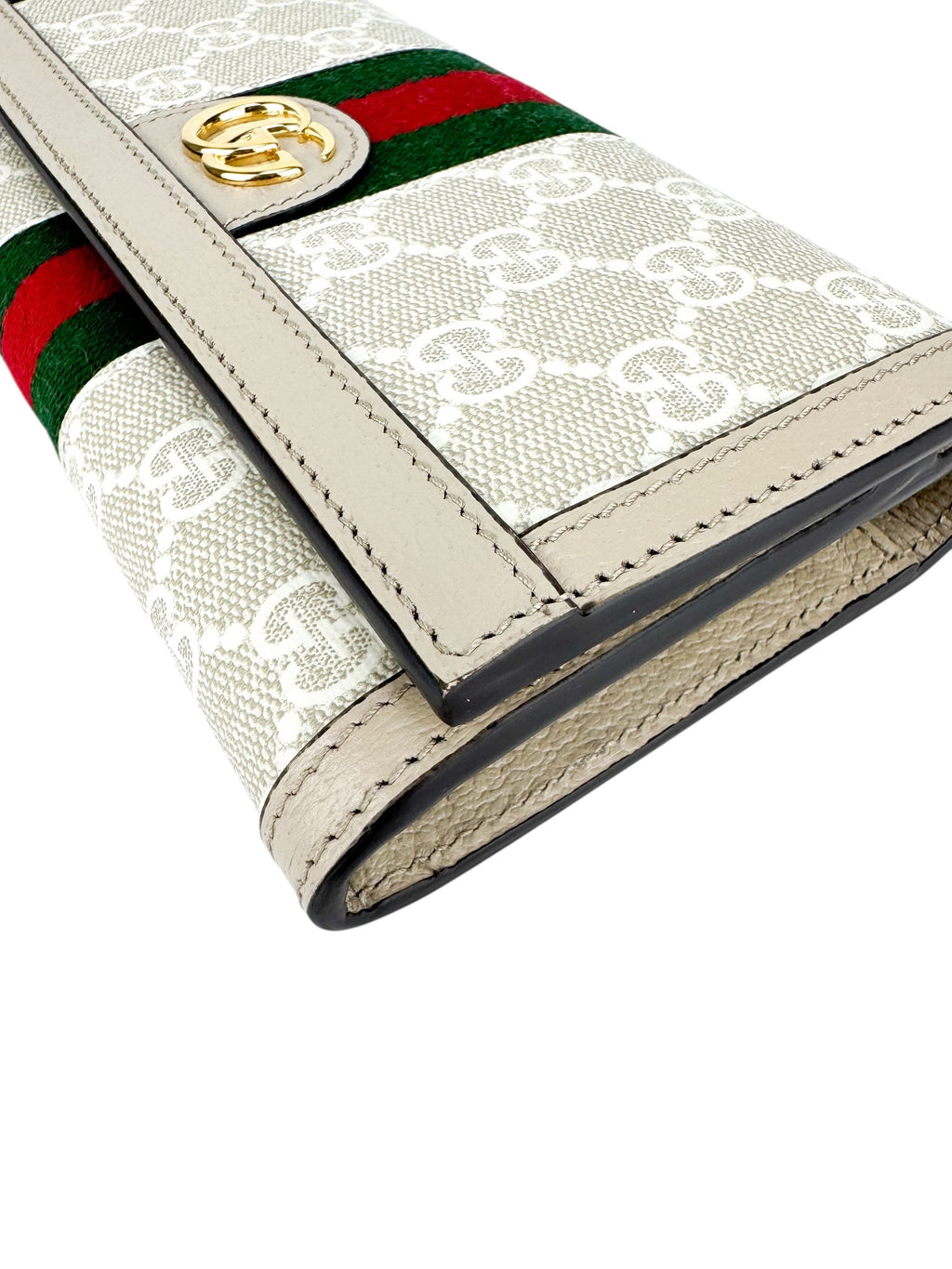 Gucci Beige and White Coated Canvas Leather Ophidia Chain Wallet