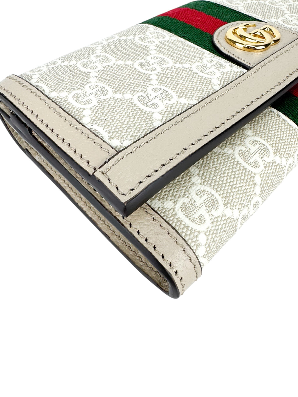 Gucci Beige and White Coated Canvas Leather Ophidia Chain Wallet