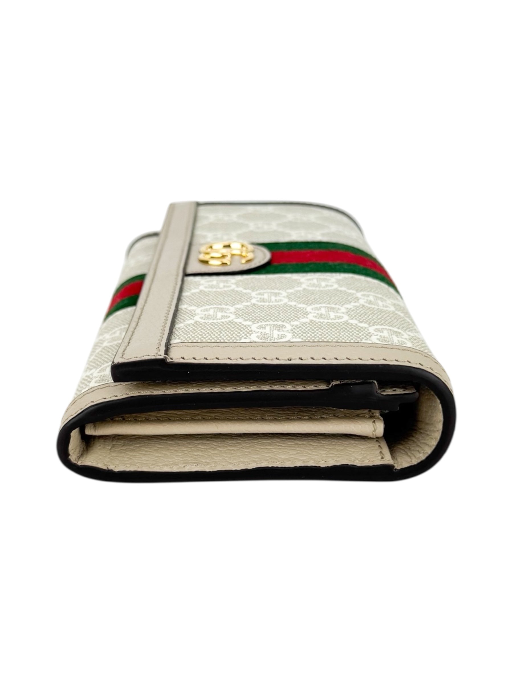 Gucci Beige and White Coated Canvas Leather Ophidia Chain Wallet