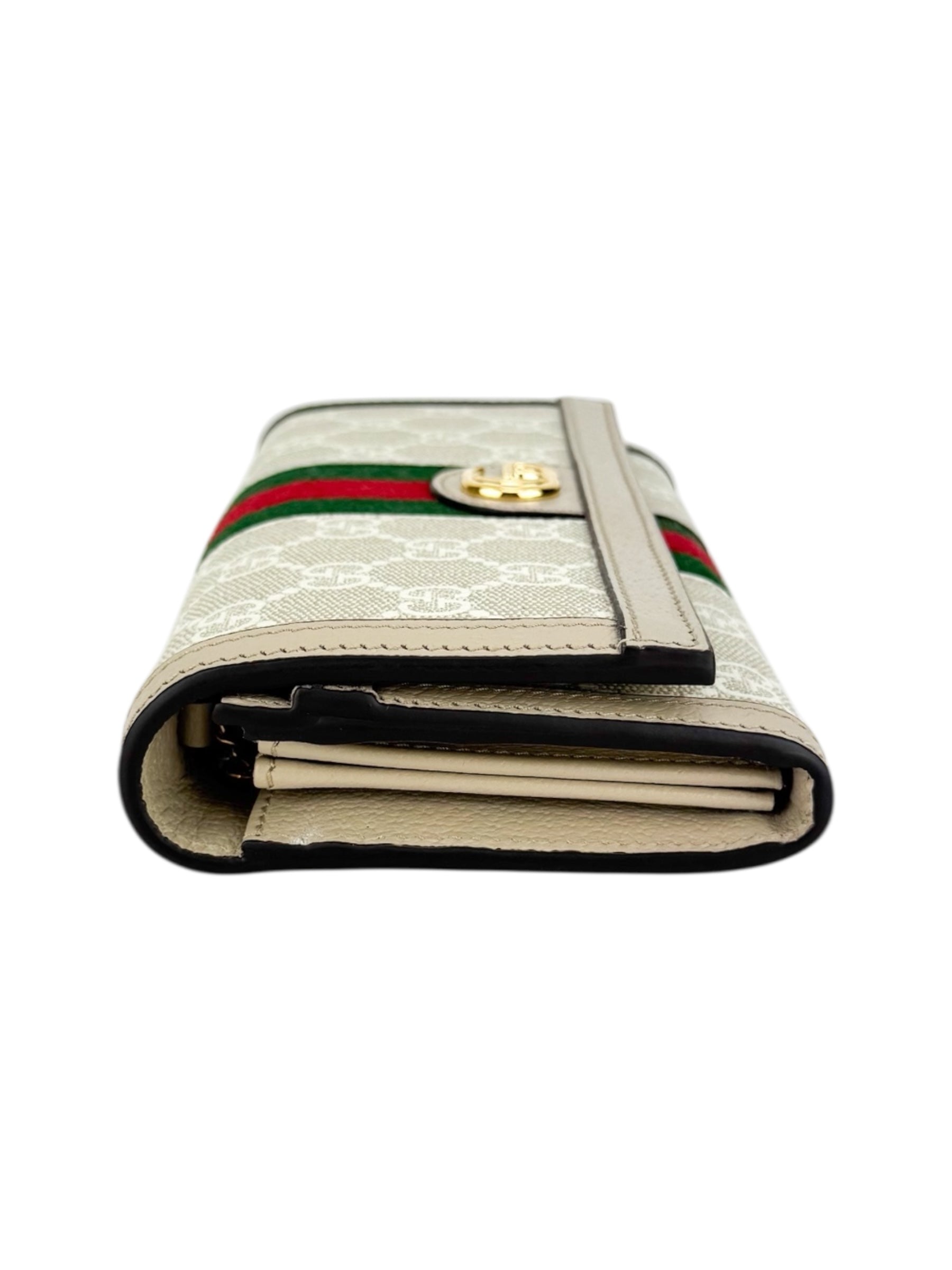 Gucci Beige and White Coated Canvas Leather Ophidia Chain Wallet