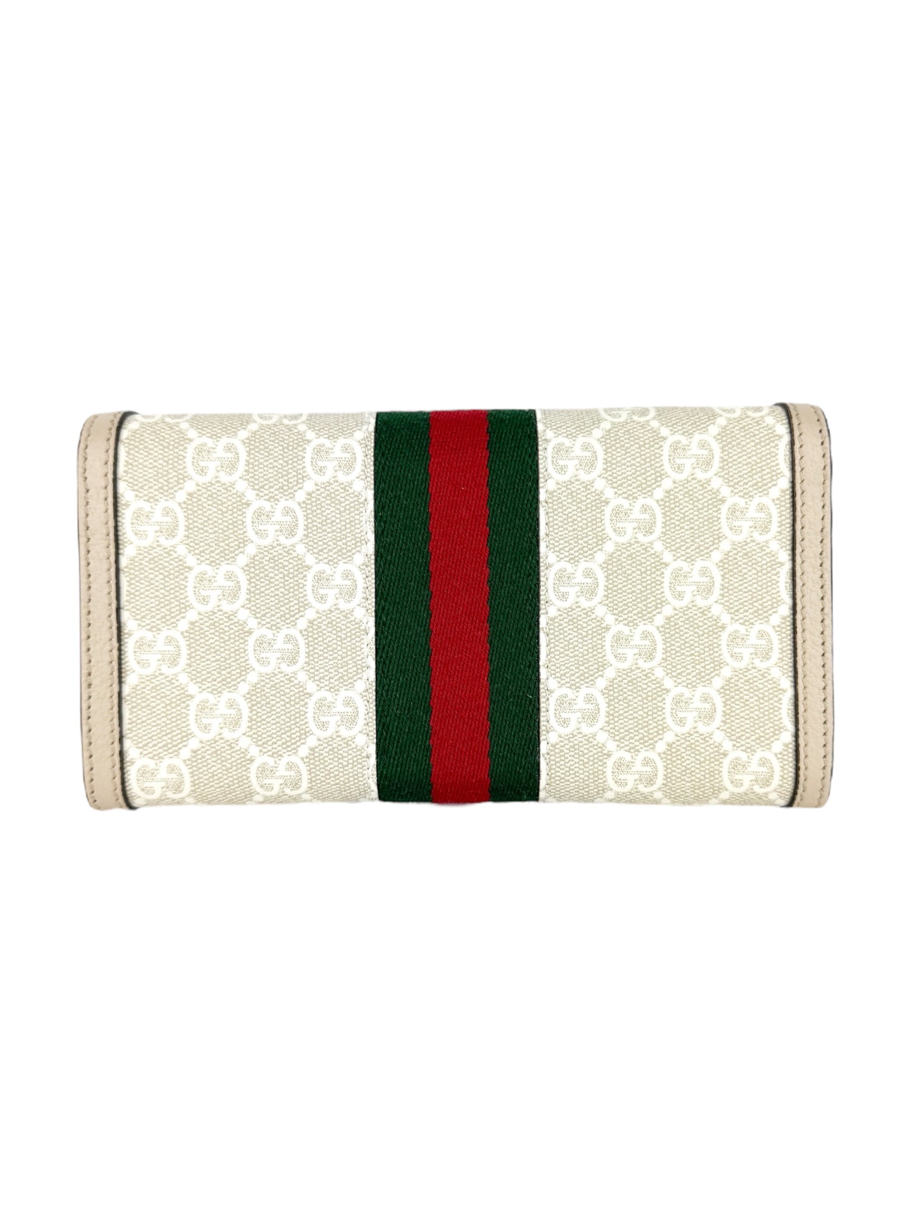 Gucci Beige and White Coated Canvas Leather Ophidia Chain Wallet