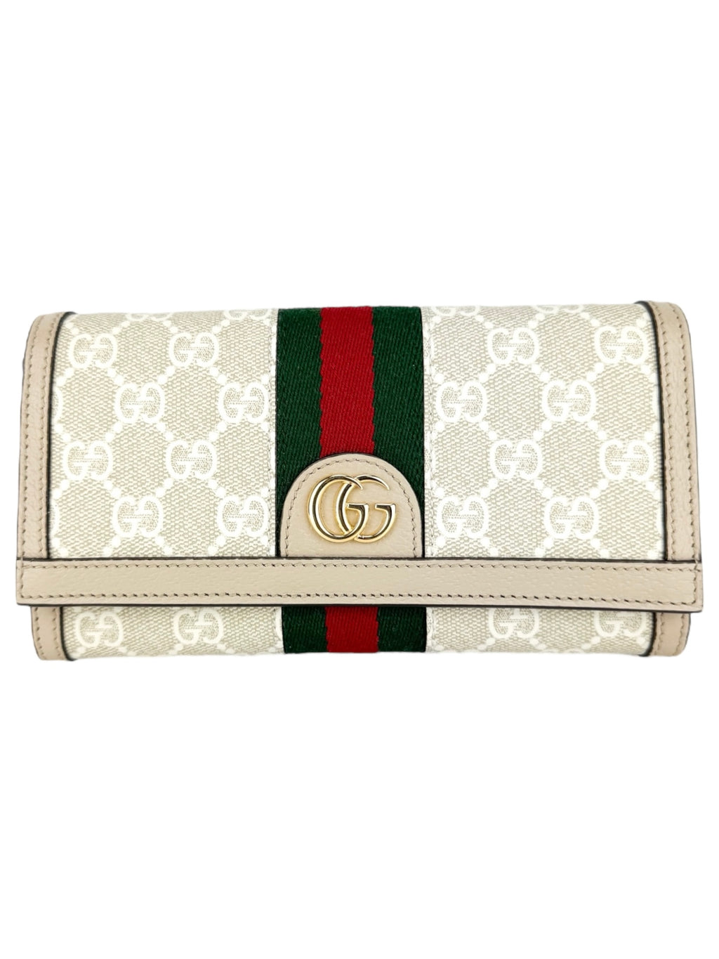 Gucci Beige and White Coated Canvas Leather Ophidia Chain Wallet