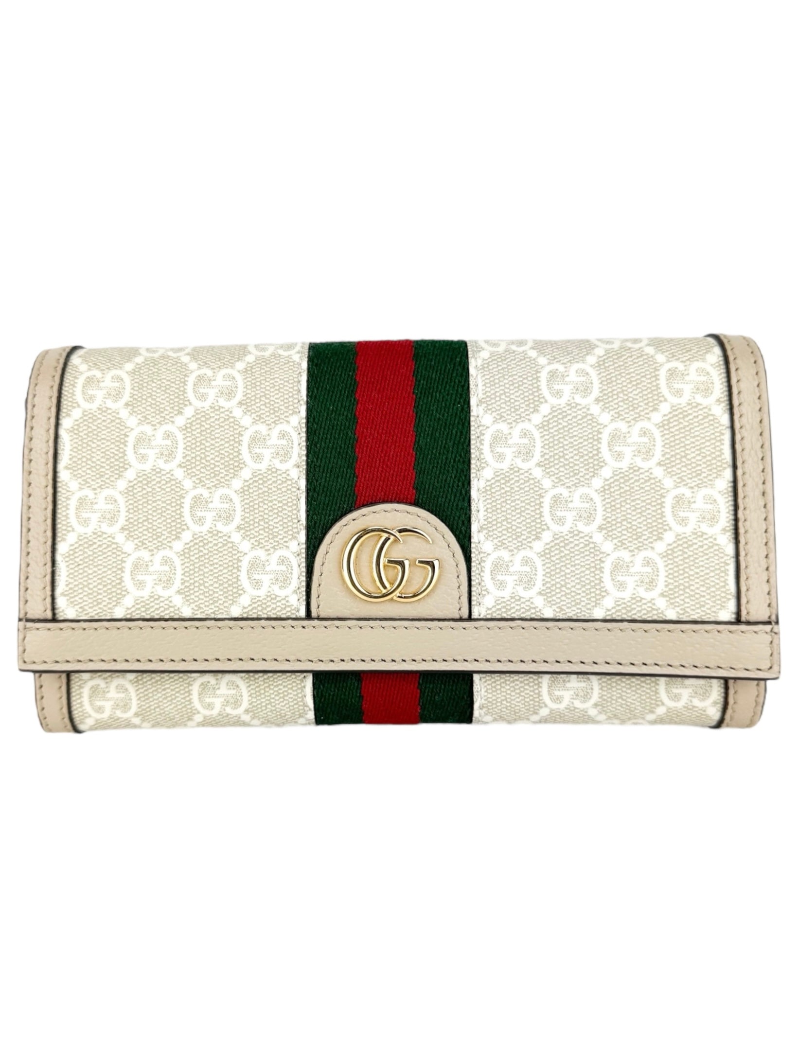 Gucci Beige and White Coated Canvas Leather Ophidia Chain Wallet