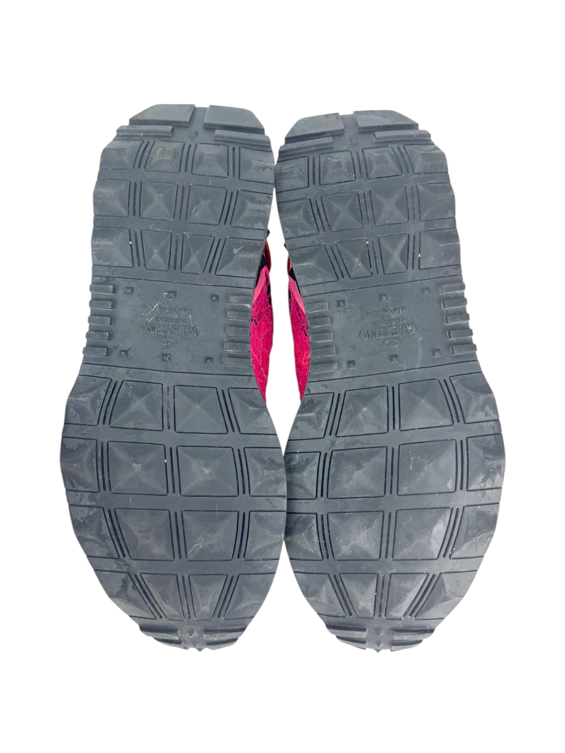 Valentino Pink Red and White Lace Runner Sneakers