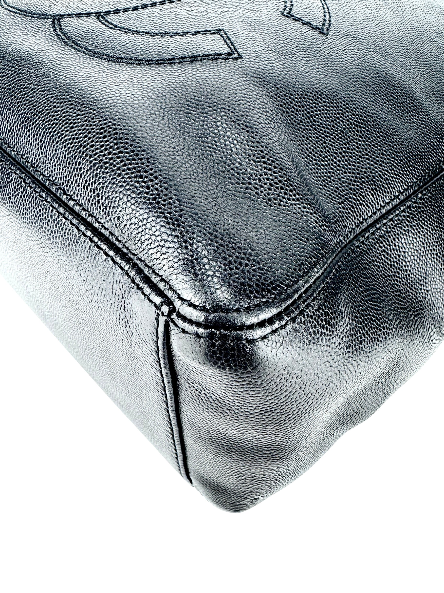 Chanel Black Caviar Leather Tortoise Shell Chain Tote Bag