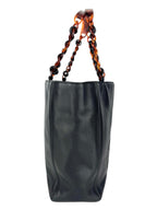 Chanel Black Caviar Leather Tortoise Shell Chain Tote Bag