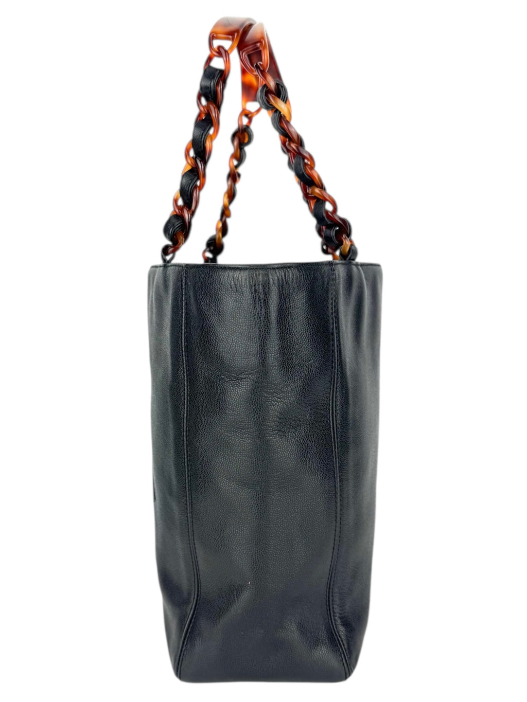 Chanel Black Caviar Leather Tortoise Shell Chain Tote Bag