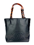 Chanel Black Caviar Leather Tortoise Shell Chain Tote Bag