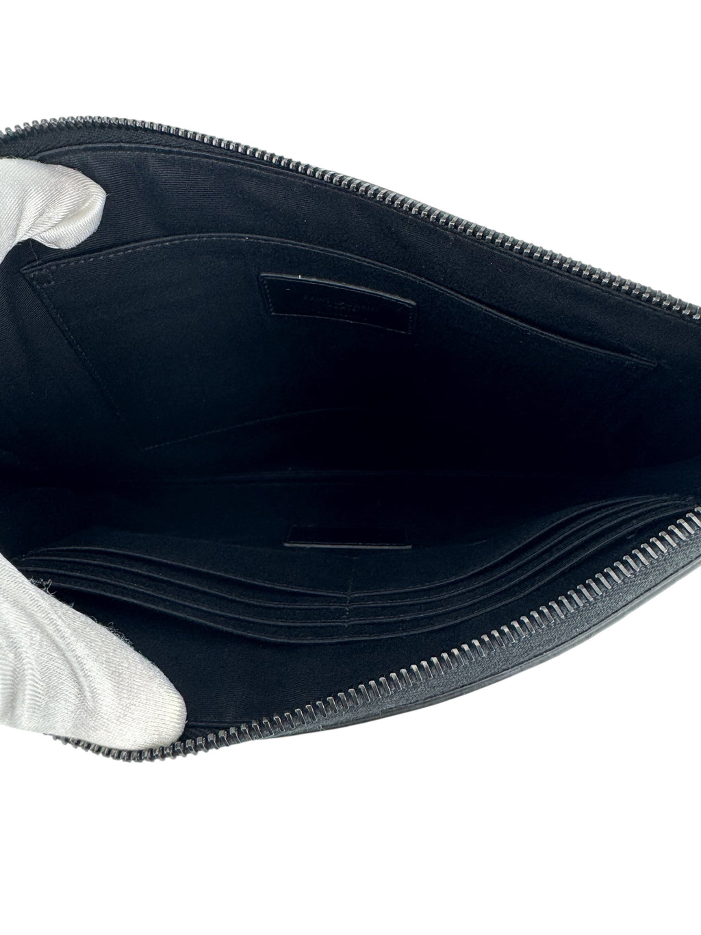 Saint Laurent Black Leather Croc Embossed Paris Clutch Bag