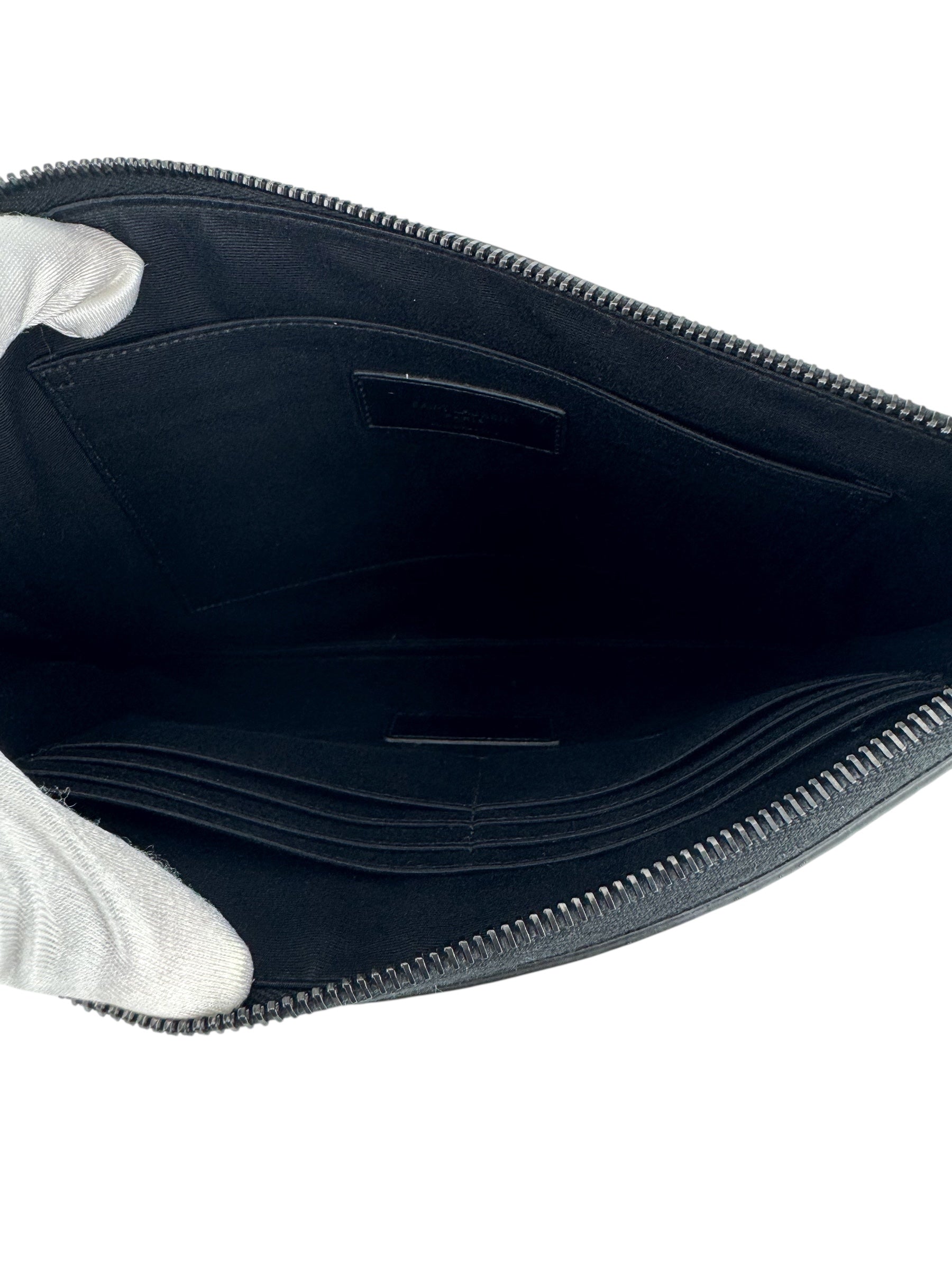 Saint Laurent Black Leather Croc Embossed Paris Clutch Bag