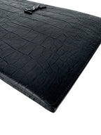 Saint Laurent Black Leather Croc Embossed Paris Clutch Bag